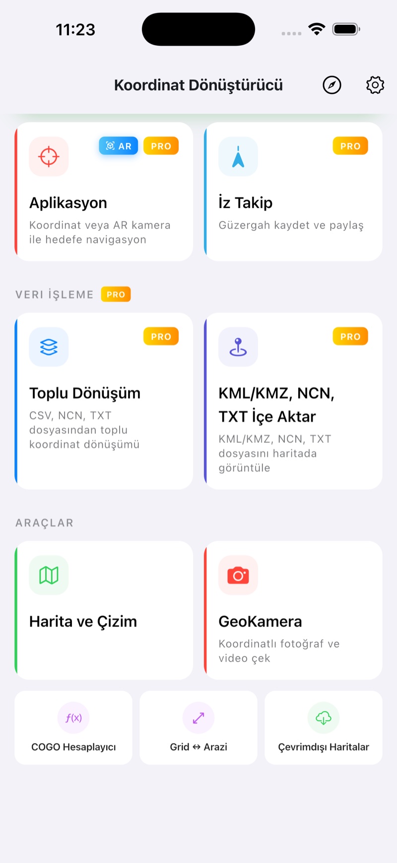 GeoShift araçlar ve veri işleme ekranı