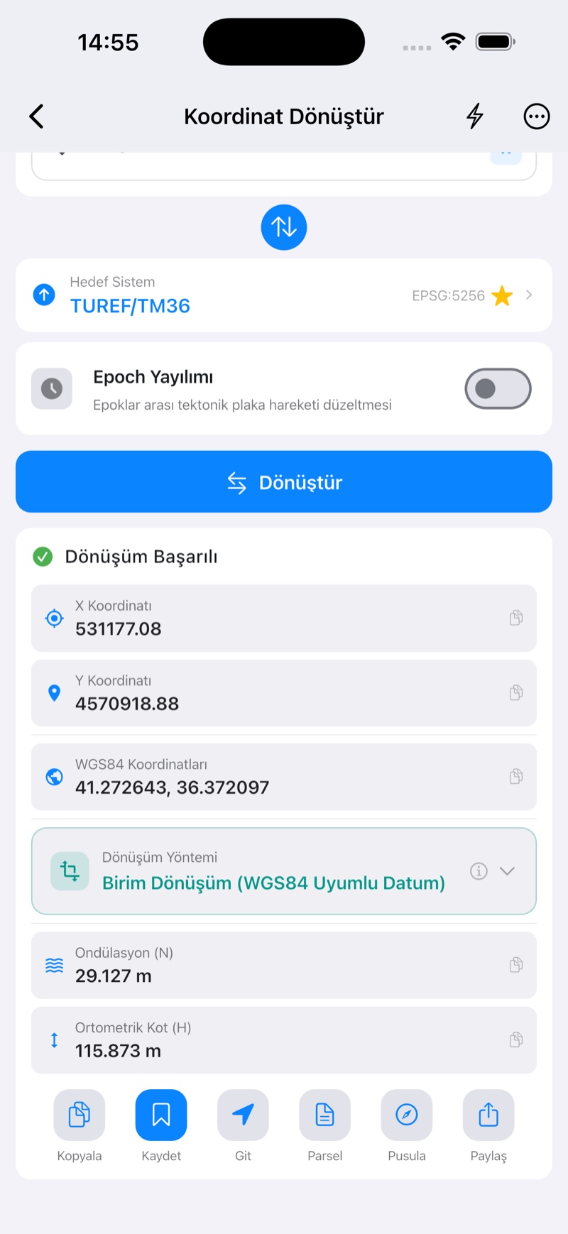 GeoShift dönüşüm sonucu ve yöntem detayı