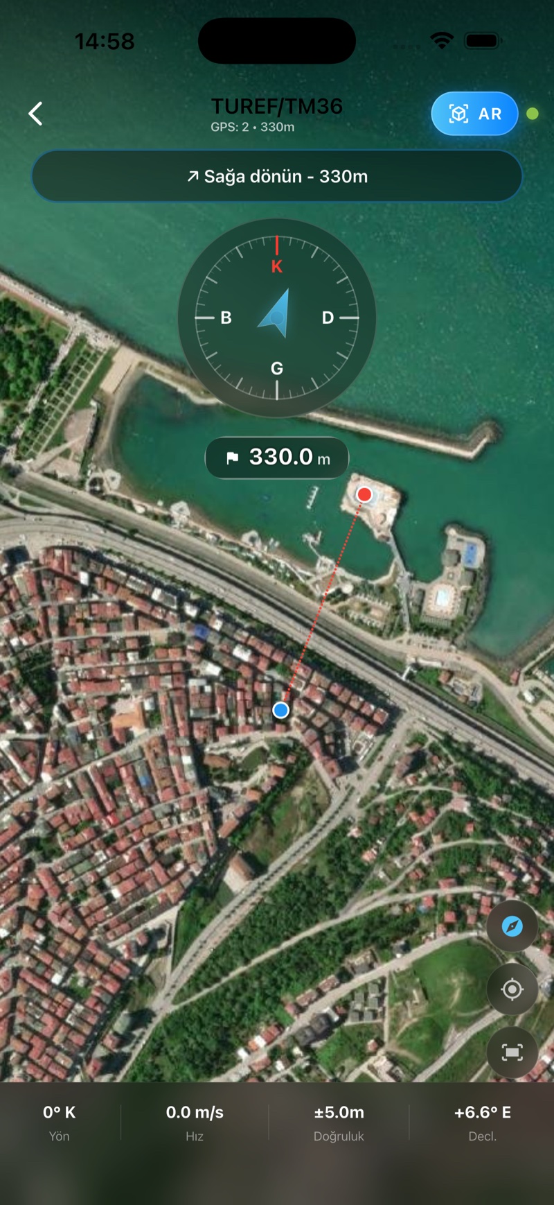 GeoShift AR navigasyon ekranı