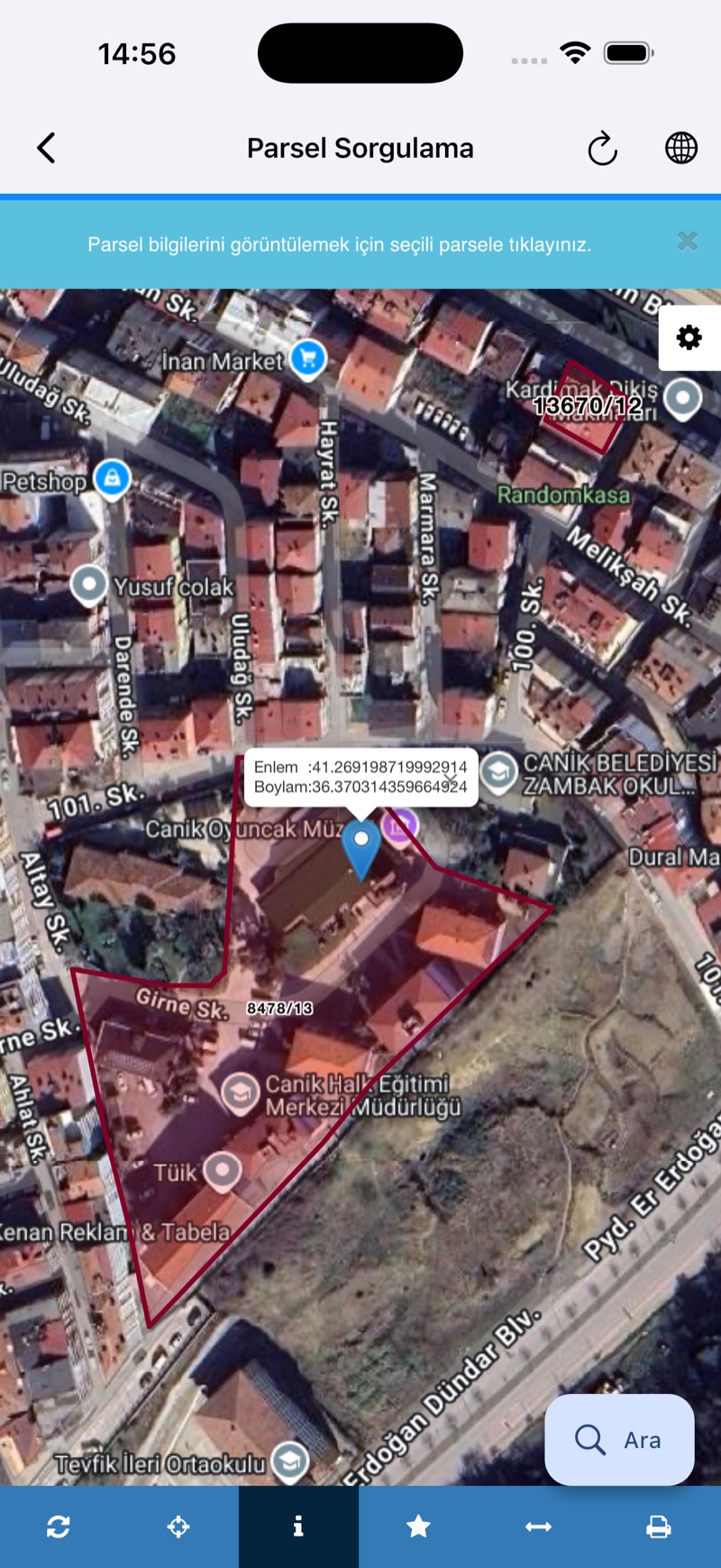 GeoShift parsel sorgulama ekranı
